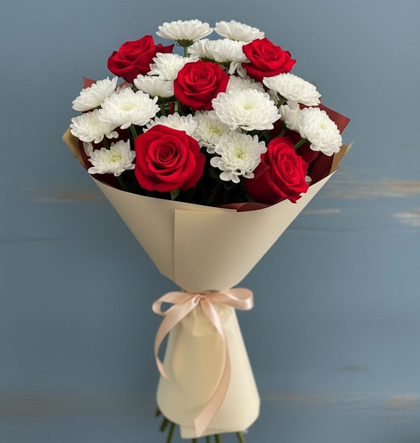 Букет цветов из: Розы и Хризантемы в Черемхово