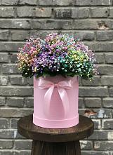 Цветочная композиция из Гипсофила и Розы в шляпной коробке в Черемхово