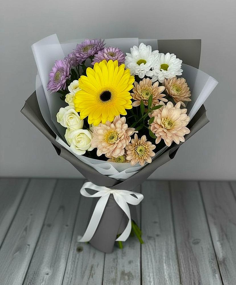 Букет цветов из: Розы, Герберы и Хризантемы в Черемхово