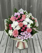 Букет цветов из:  Альстромерии, Гвоздики, Розы и Хризантемы в Черемхово