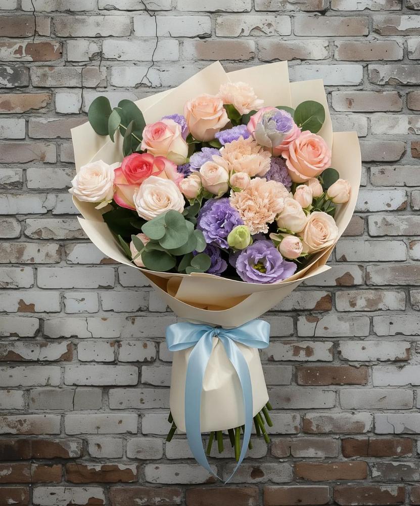 Букет цветов из: Розы, Лизиантусы и Гвоздики в Черемхово